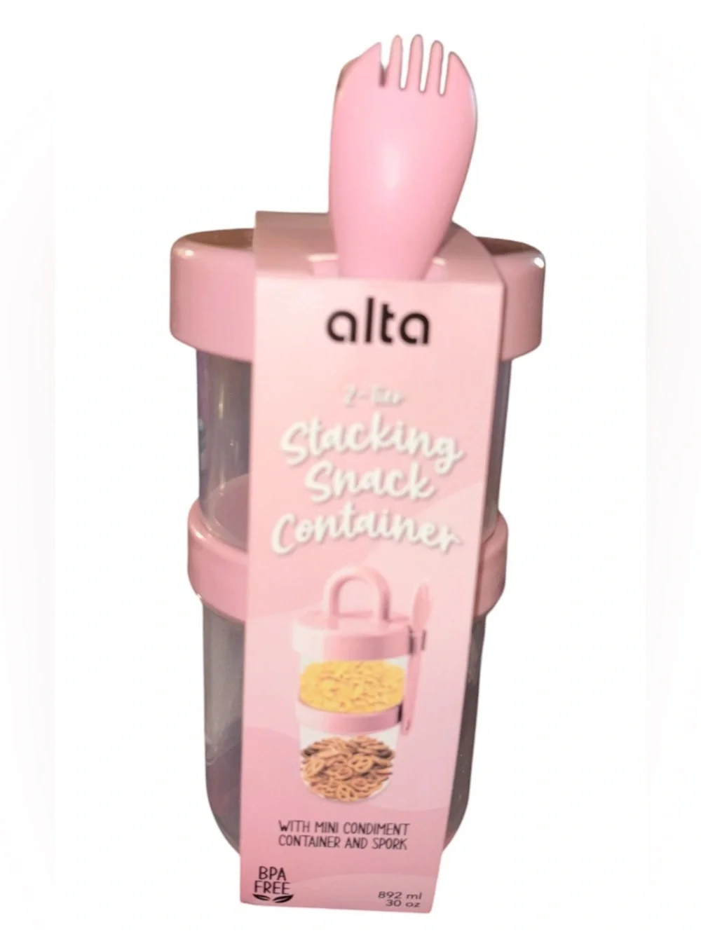 Pink Stacking Snack Container with Spoon